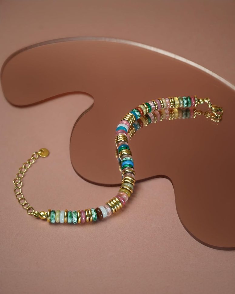 Colorful Gold Bracelets for Women, Stack Bangle Beaded Stone Jewelry Accessories Set for Woman, Trendy Fashion Jewelry Gifts - Image 6